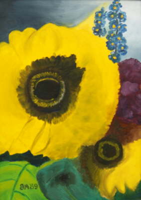 Sonnenblumen und Rittersporn