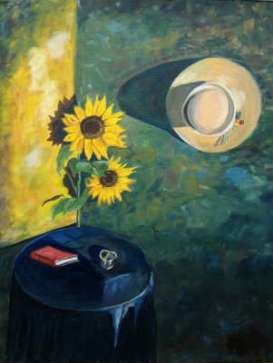 Sonnenblumen mit Strohhut
